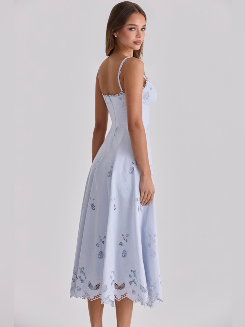 House of CB TATIANA Bluebell Lace + Cotton Broderie Anglais Midi Sundress NWOT - Picture 4 of 11